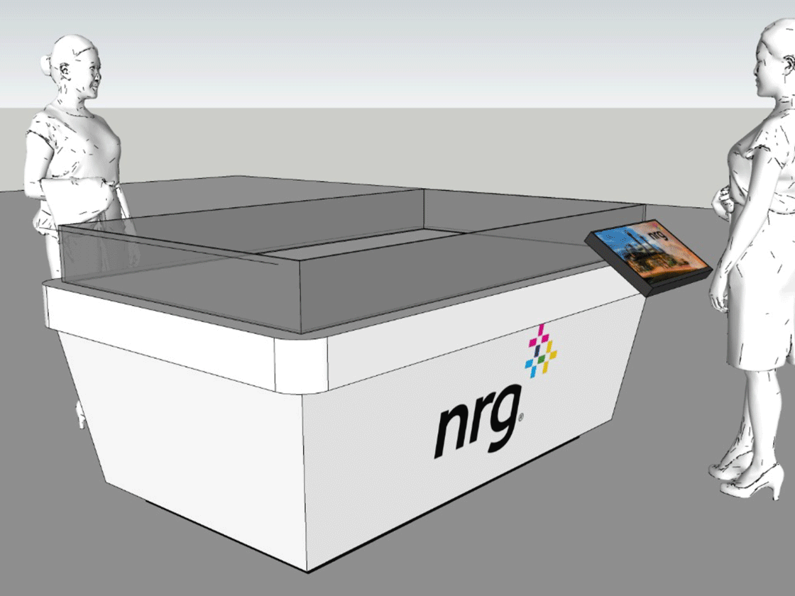 Early concept sketches of the interactive table with a tablet mounted on its edge
