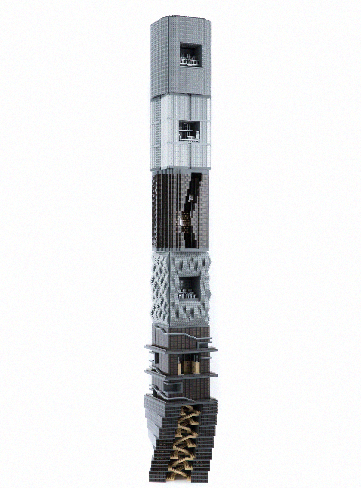 The full LEGO tower model against a white background
