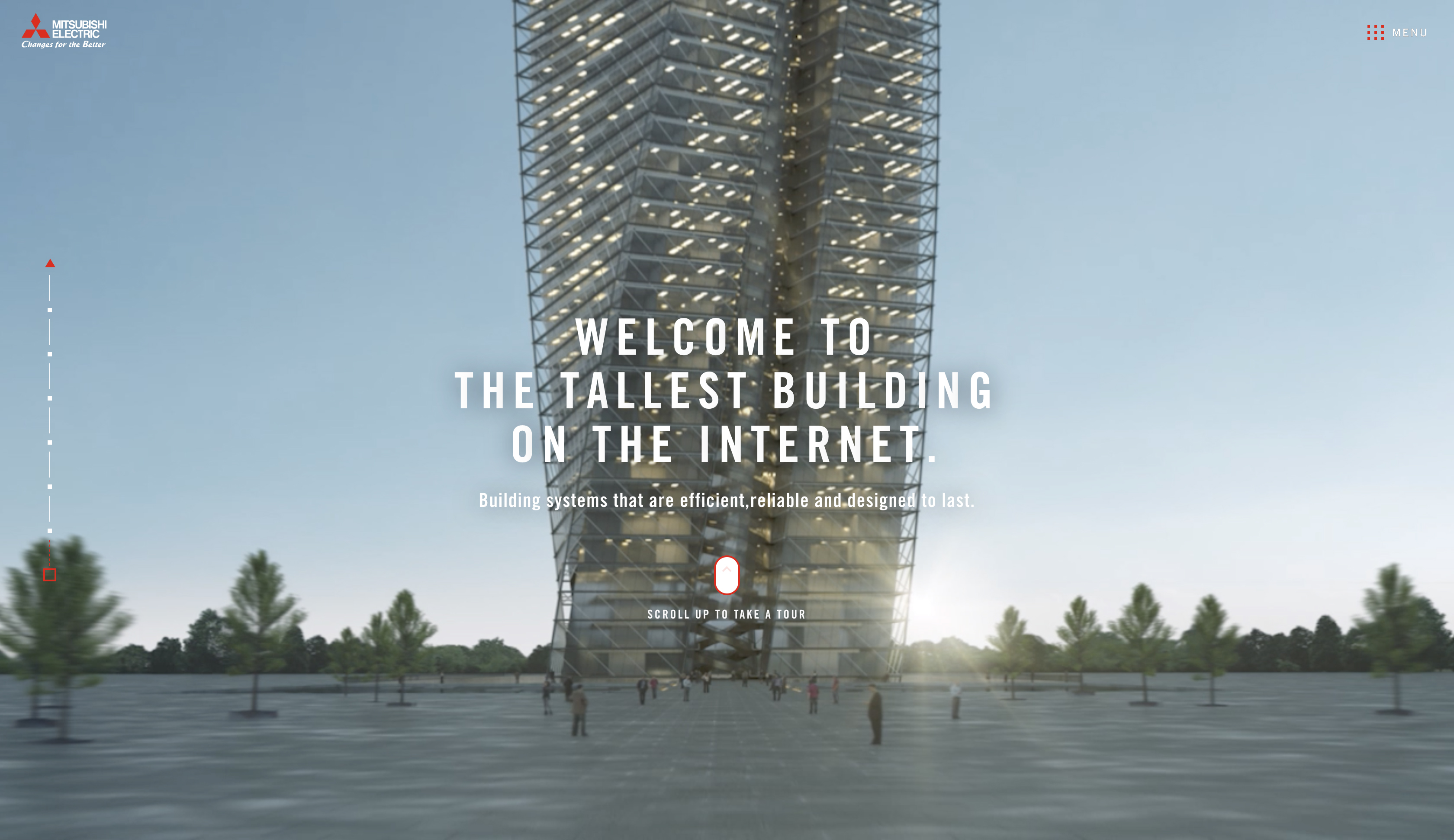 Site landing screen: the tower from the plaza with the headline Welcome to the tallest building on the internet