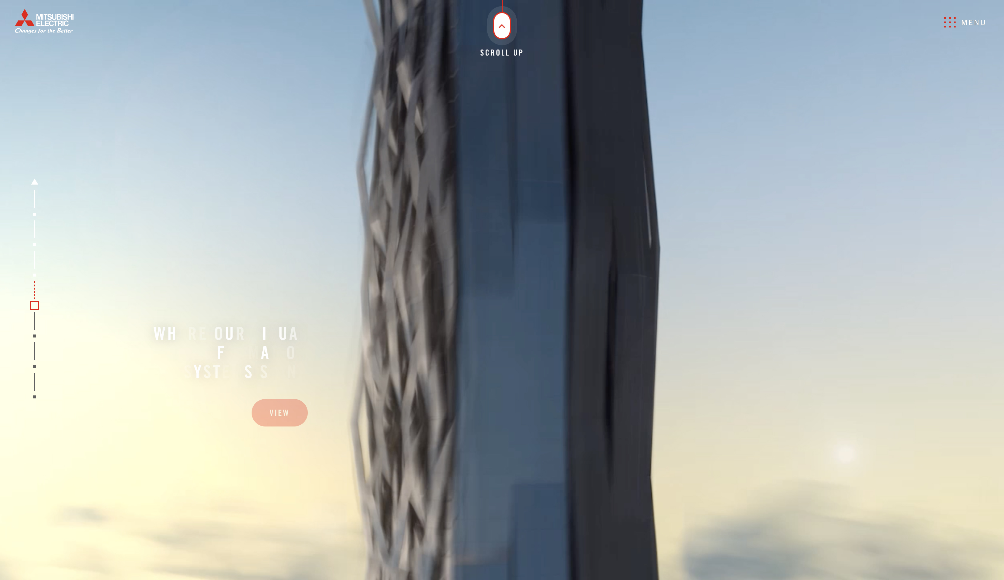 Site screen: motion-blurred transition scrolling up the tower's lattice section