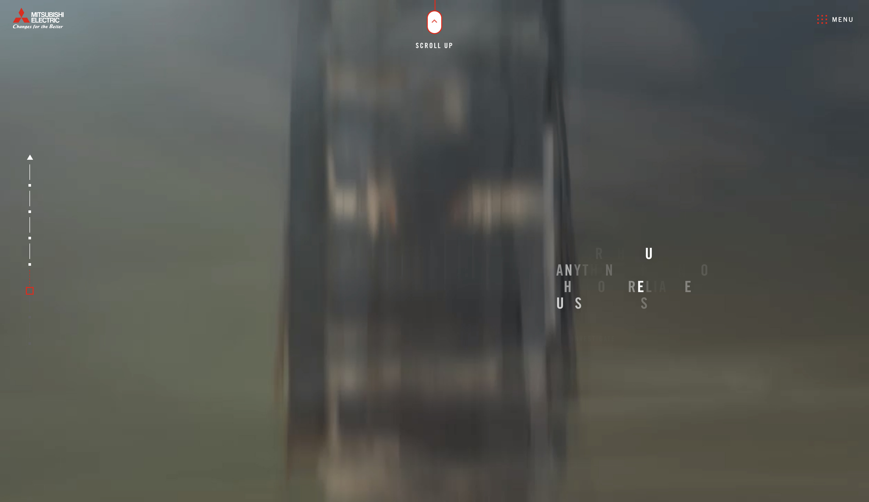 Site screen: motion-blurred transition with the headline letters scattering